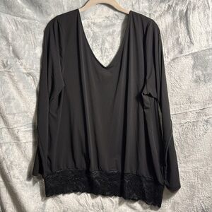 Lane Bryant blouse women’s plus top black  lace gather bottom of shirt 14/16 1X